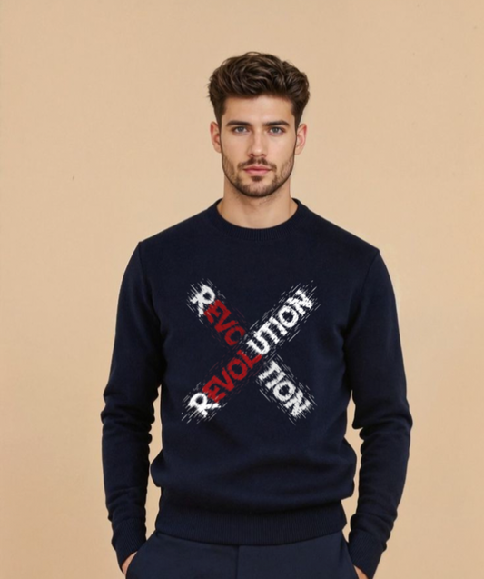 CUiTO™ Navy Blue Sweat shirt 320 GSM Printed Revolution print Design