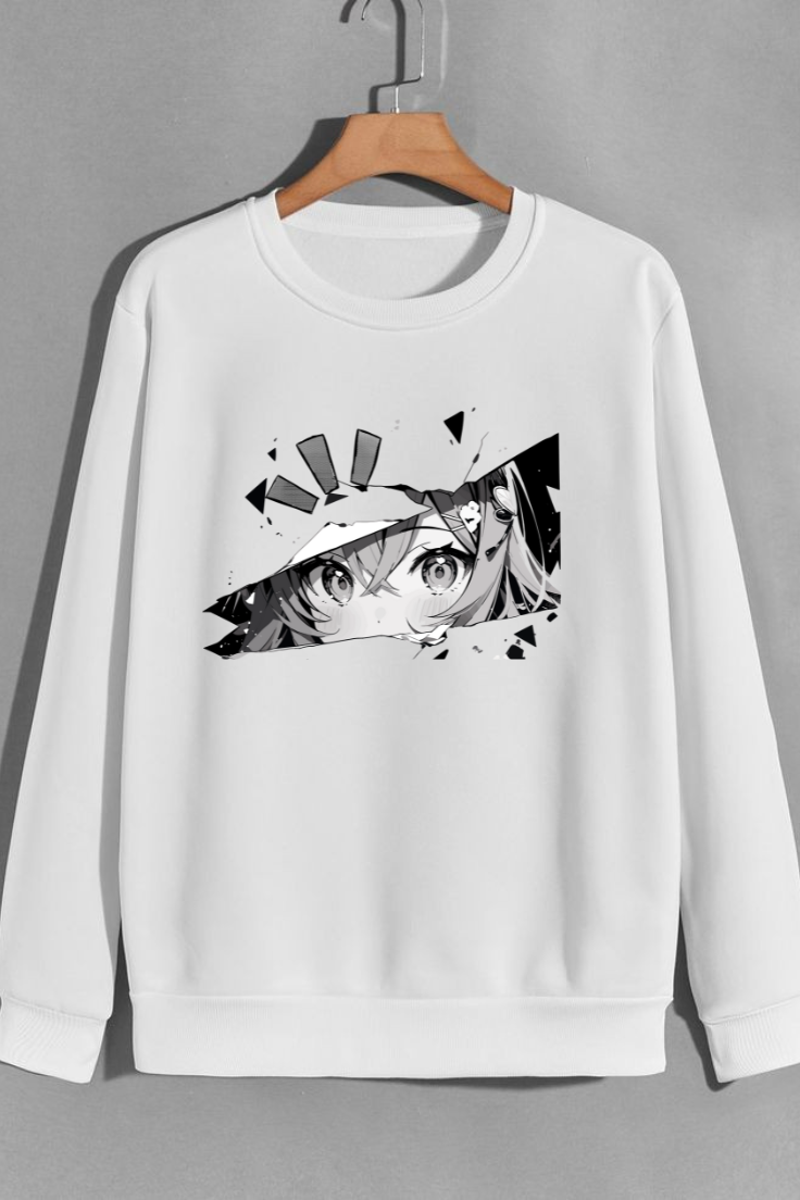 CUiTO™ White Sweat shirt Cotton 320 GSM Printed Anime Design