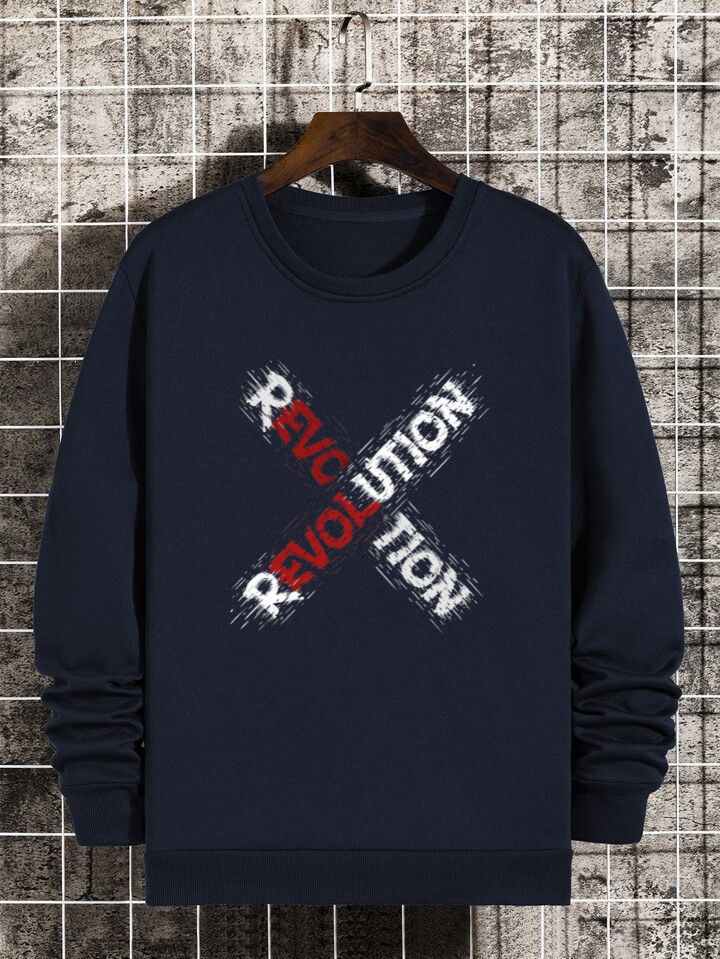 CUiTO™ Navy Blue Sweat shirt 320 GSM Printed Revolution print Design