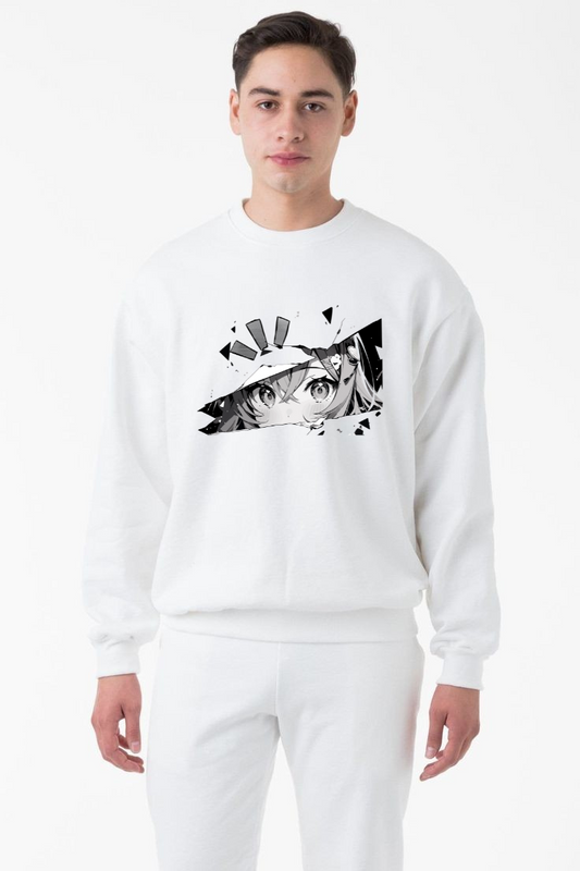 CUiTO™ White Sweat shirt Cotton 320 GSM Printed Anime Design