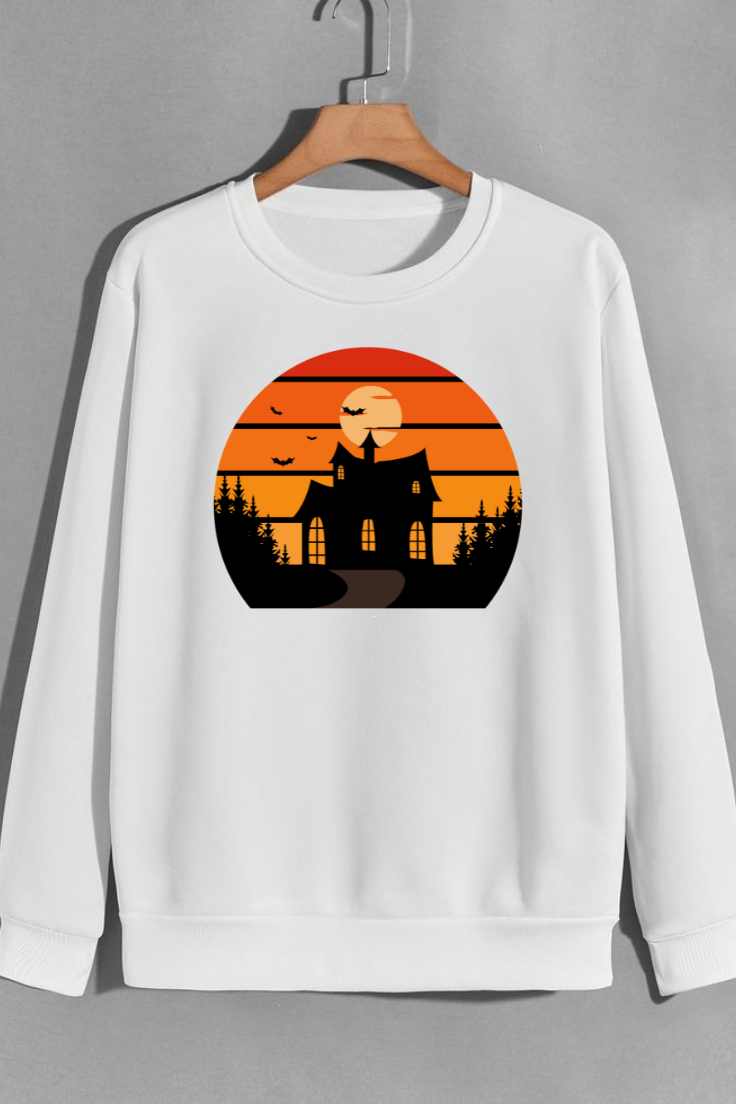 CUiTO™ White Sweat shirt Cotton 320 GSM Printed House Design