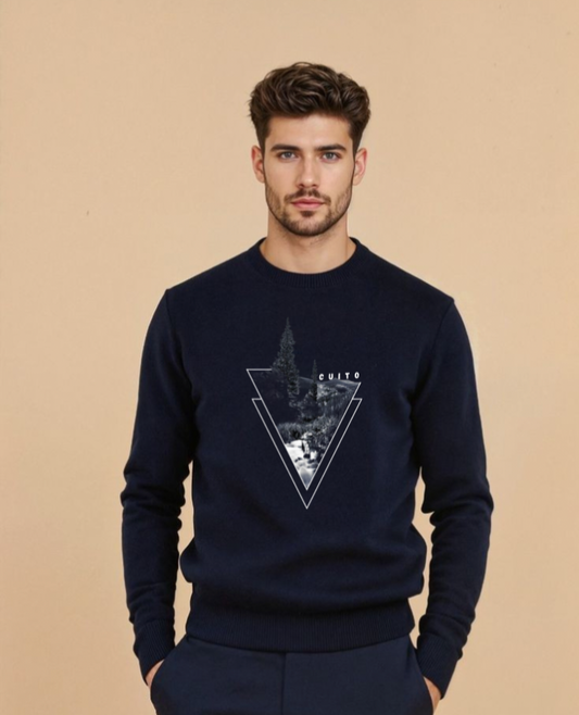 CUiTO™ Navy Blue Sweat Shirt 320 GSM Printed Tree Design