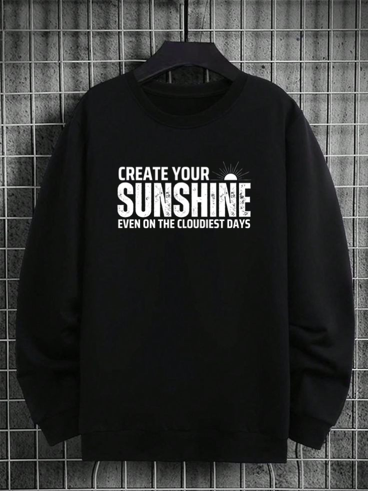 CUiTO™ Black Sweat Shirt 320 GSM Printed Sunshine Design